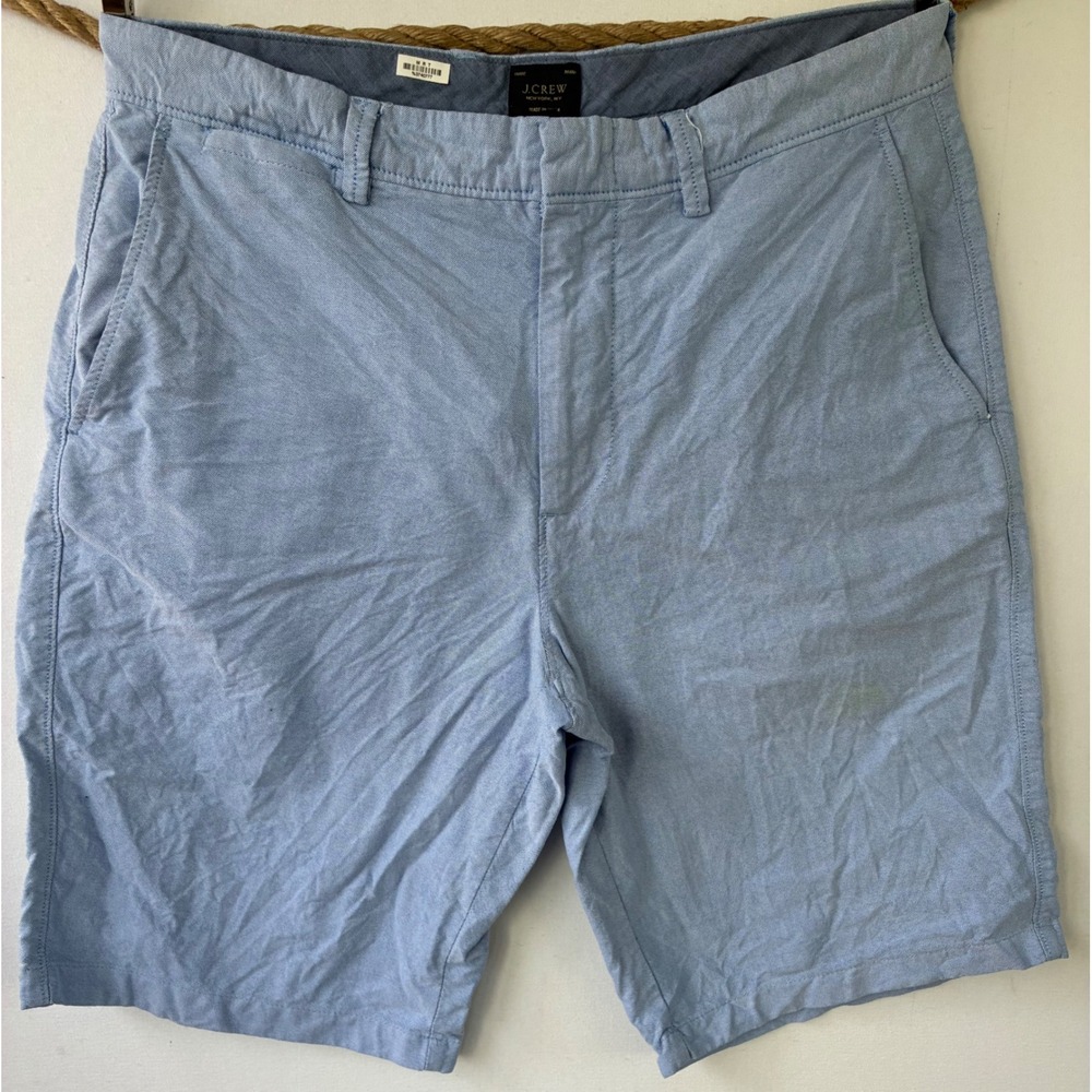 J. Crew Stanton Shorts Mens 34 Light Blue Chambray Cotton Casual Summer 9 Inch